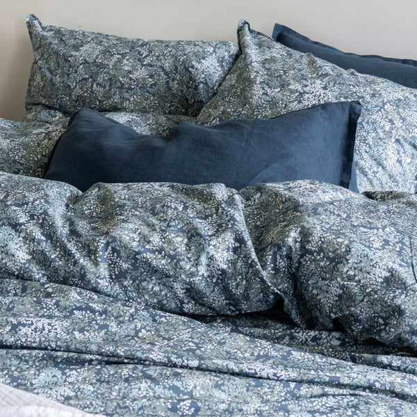 Drap Plat Brume Végétale – Bleu nuit/Céladon