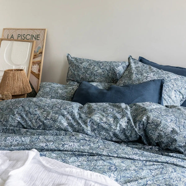 Housse de couette Brume Végétale – Bleu nuit/Céladon