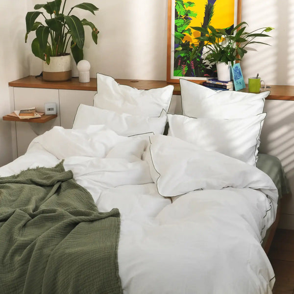 Housse de couette Douceur Lavée – Blanc bourdon sauge