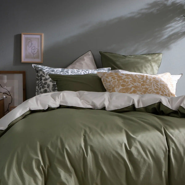 Housse de couette Douceur Lavée – Kaki/craie