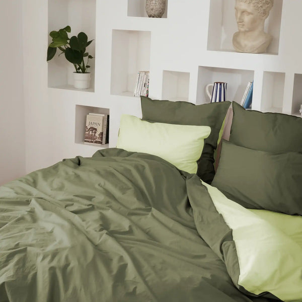 Housse de couette Douceur Lavée – Kaki/vert tilleul