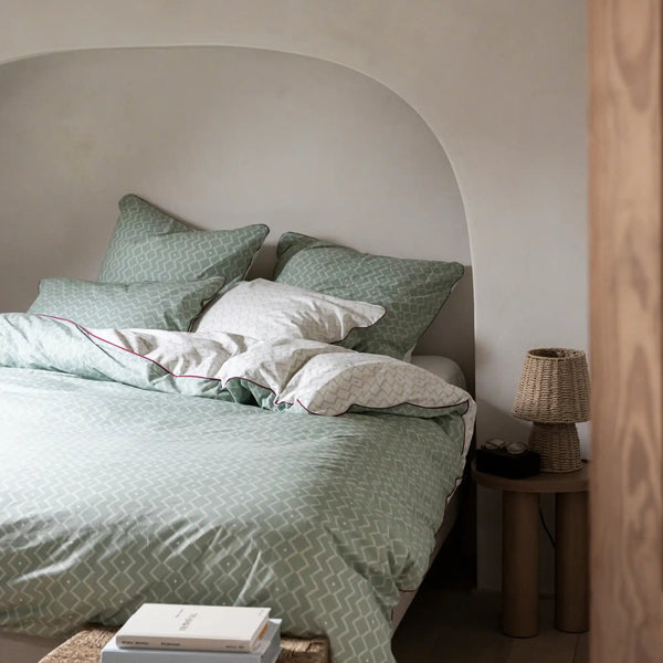 Housse de couette Ethnique Graphique – Lichen - passepoil prune