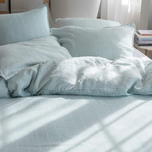 Housse de couette Evasion chanvre – Bleu nordique/Blanc