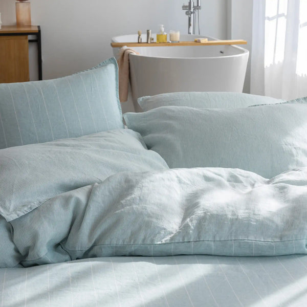 Taie d'oreiller Evasion chanvre – Bleu nordique/Blanc