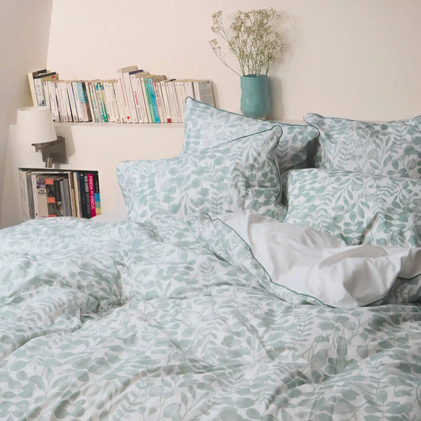 Housse de couette Herbier – Celadon - passepoil céladon