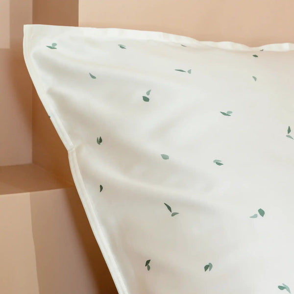 Taie d'oreiller volant plat Rêve de soie – Mille et une feuille vert