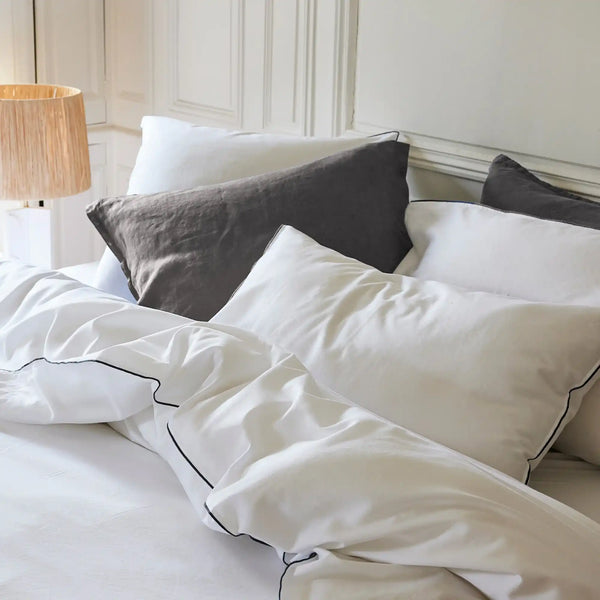 Taie d'oreiller Rêve Satiné – Blanc - bourdon anthracite