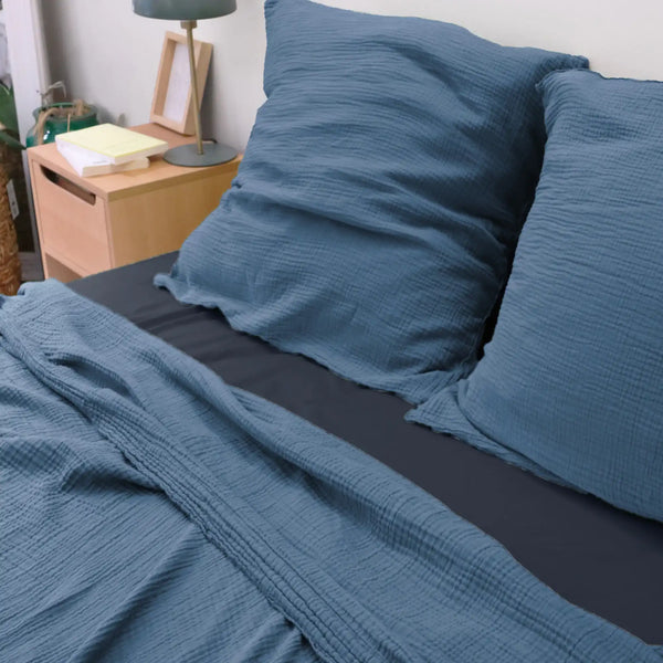 Drap plat Simplement Gaufré – Bleu orage
