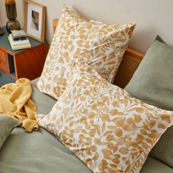 Taie d'oreiller Herbier Délicat – Caramel/craie
