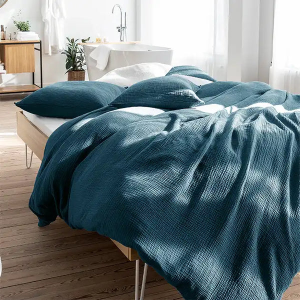 Housse de couette Simplement Gaufré – Bleu paon