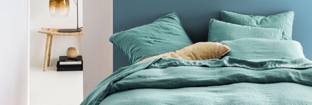 housse de couette vert menthe en chanvre lavé