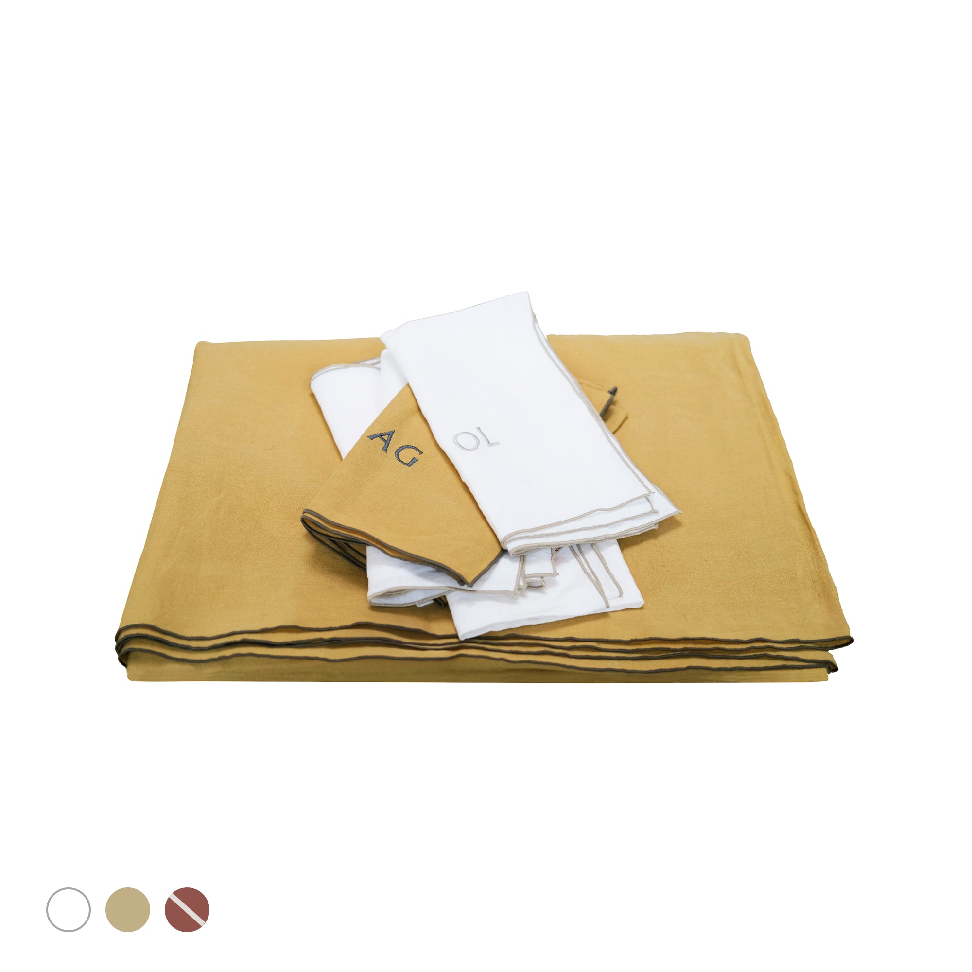 Autour du lin : Lot de 6 serviettes brodées + 1 nappe