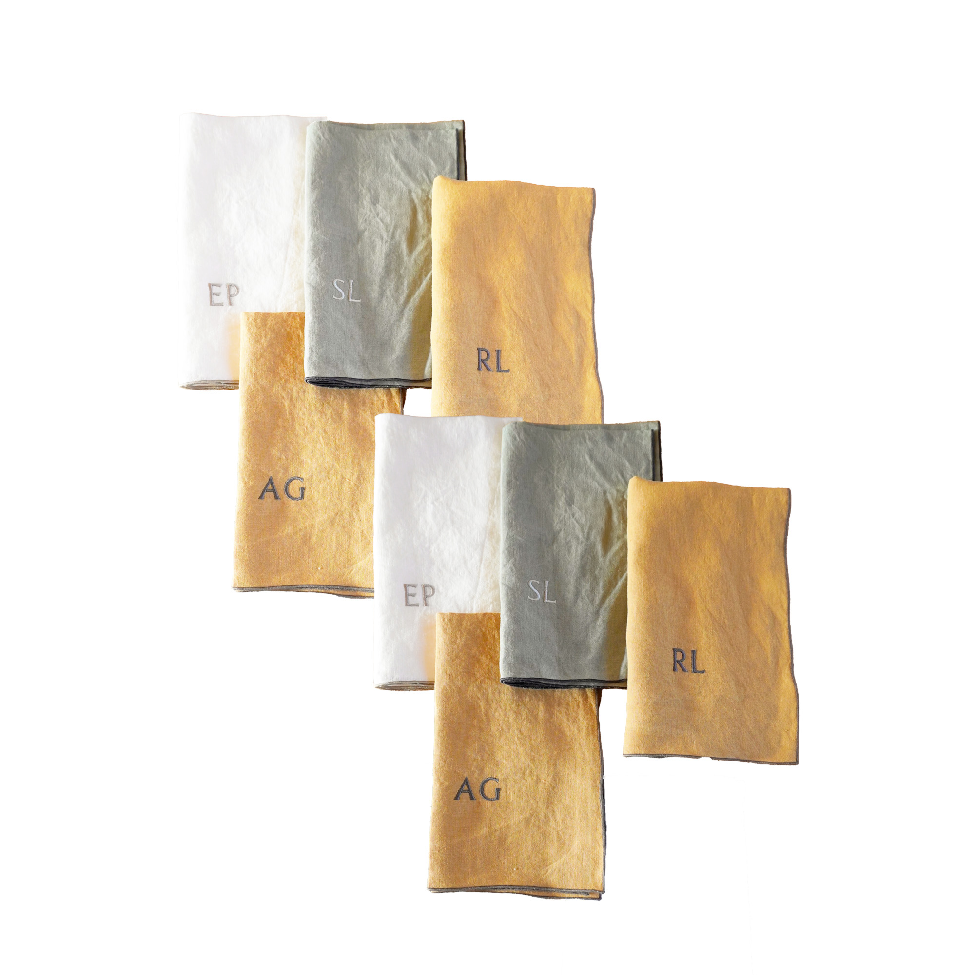 Autour du lin : Lot de 8 serviettes brodées