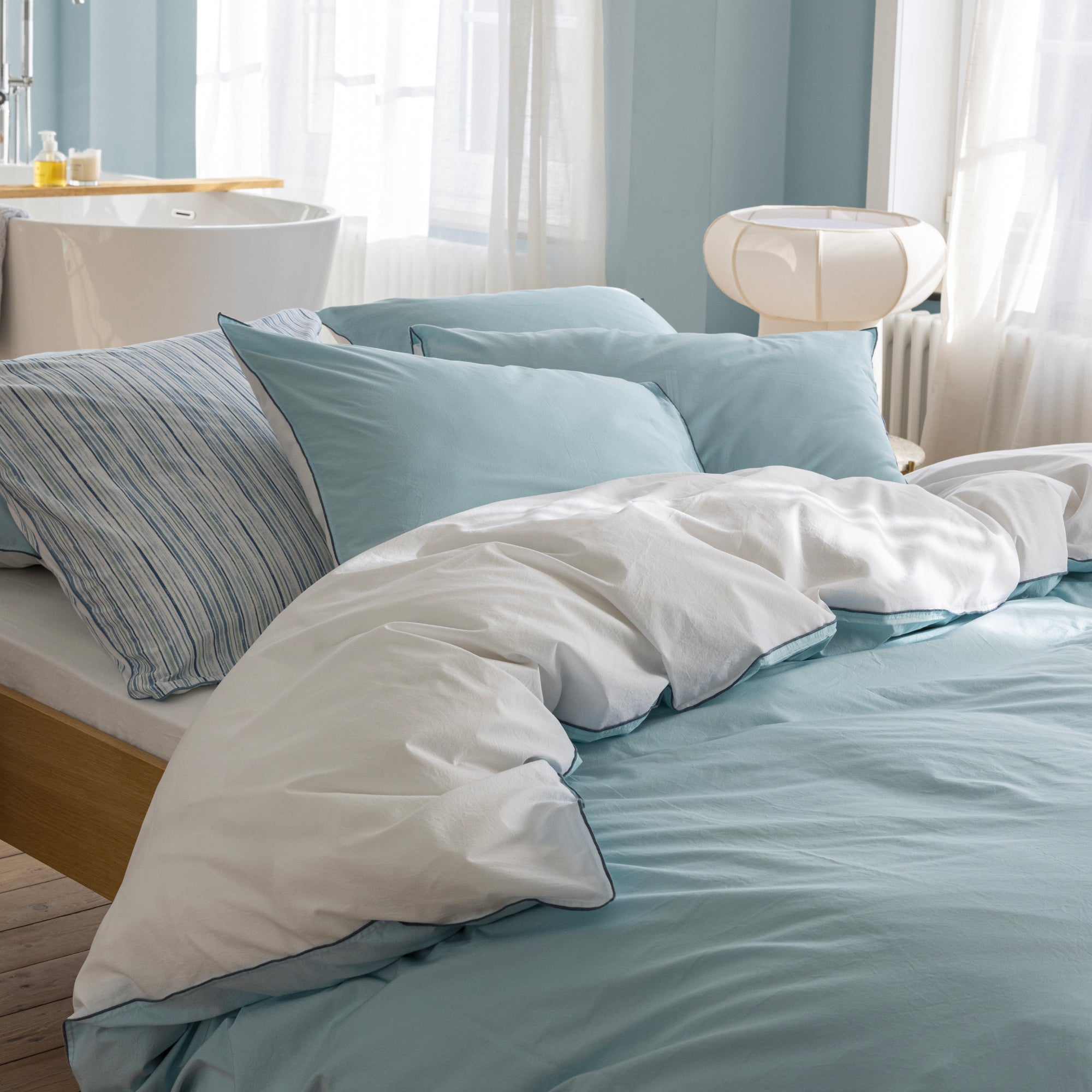 Housse de couette Douceur Lavée - Blanc/Bleu Nordique