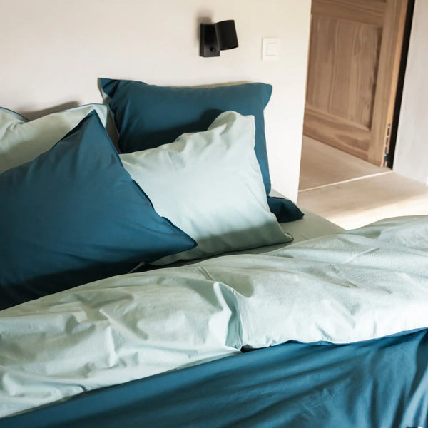 Housse de couette Douceur Lavée – Bleu petrole/Celadon