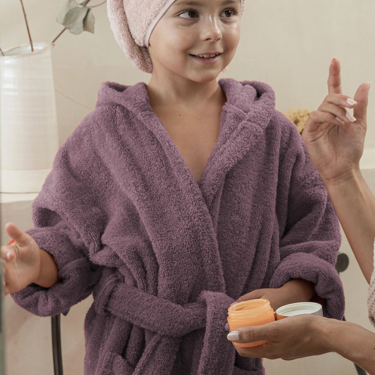 Peignoir enfant Douceur Nature Bio Capuche - Prune