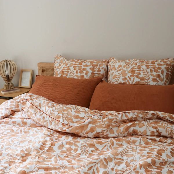 Housse de couette Herbier – Terre cuite - passepoil terre cuite