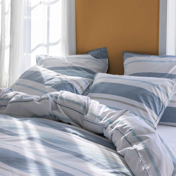 Taie d'oreiller Horizon bayadere – Bleu nordique