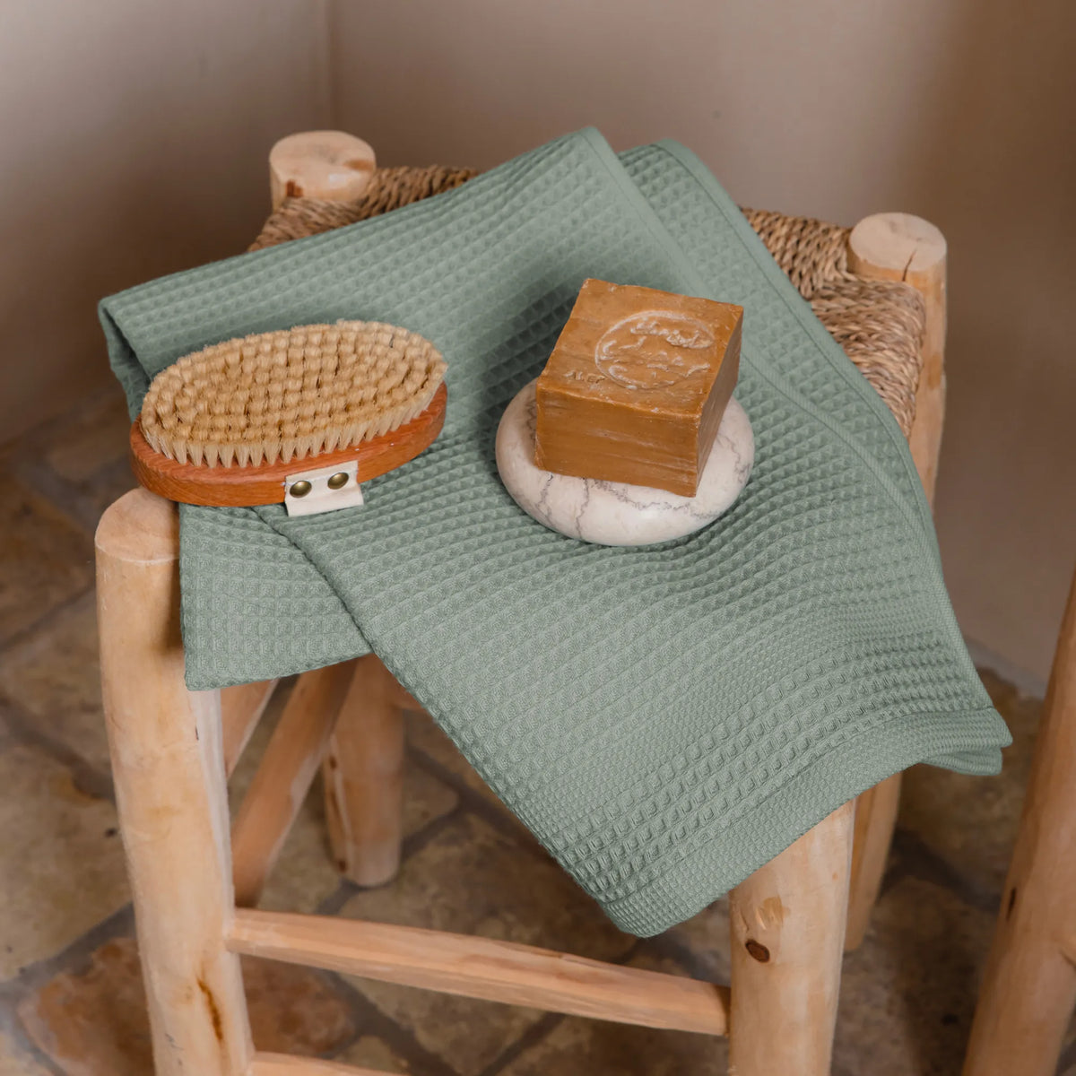 Serviette de bain Nid d'abeille bio - Eucalyptus