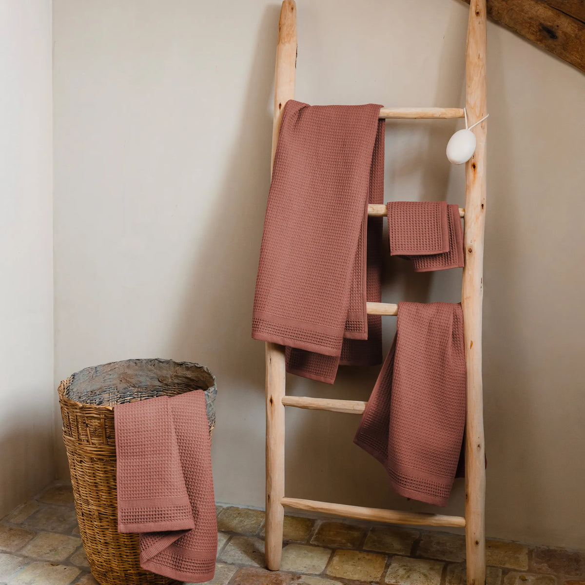 Serviette de bain Nid d'abeille bio - Sienne