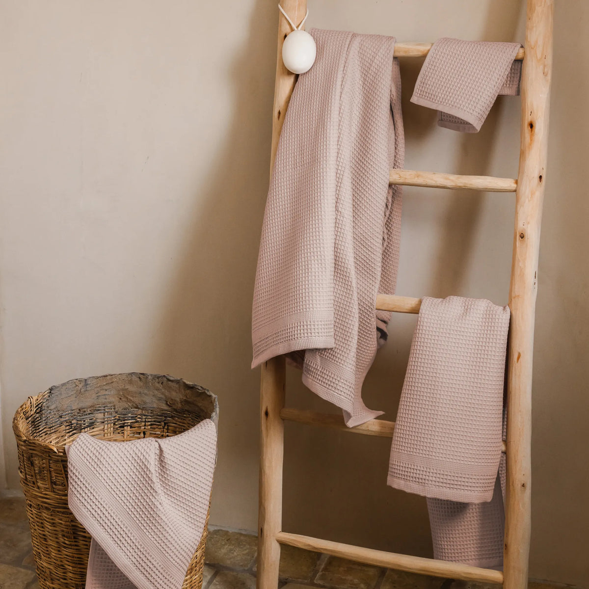 Serviette de bain Nid d'abeille bio - Vieux rose