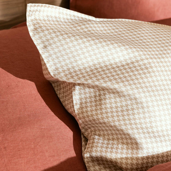 Taie d'oreiller volant plat Rêve de soie – Pied de Poule Beige