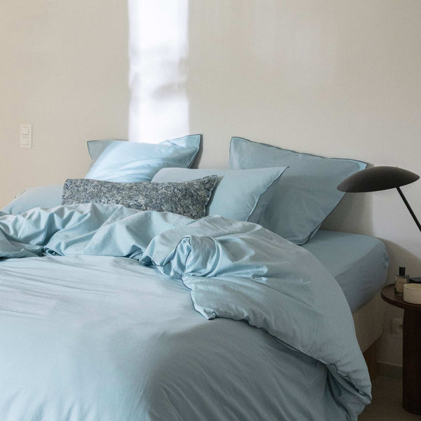 Housse de couette Rêve Satiné – Bleu nordique - bourdon gris