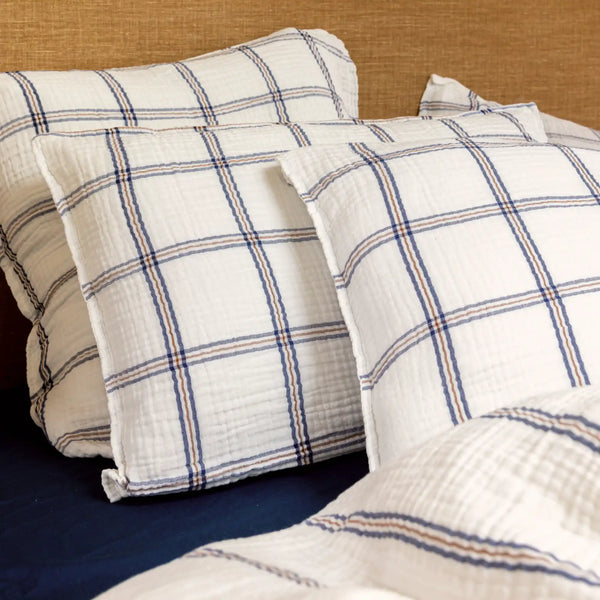 Taie d'oreiller Simplement Gaufré – Carreau bleu jean