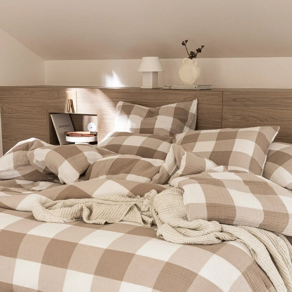 Housse de couette Simplement Gaufré – Vichy beige