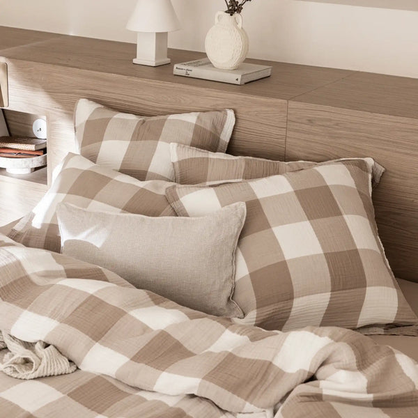 Taie d'oreiller Simplement Gaufré – Vichy beige