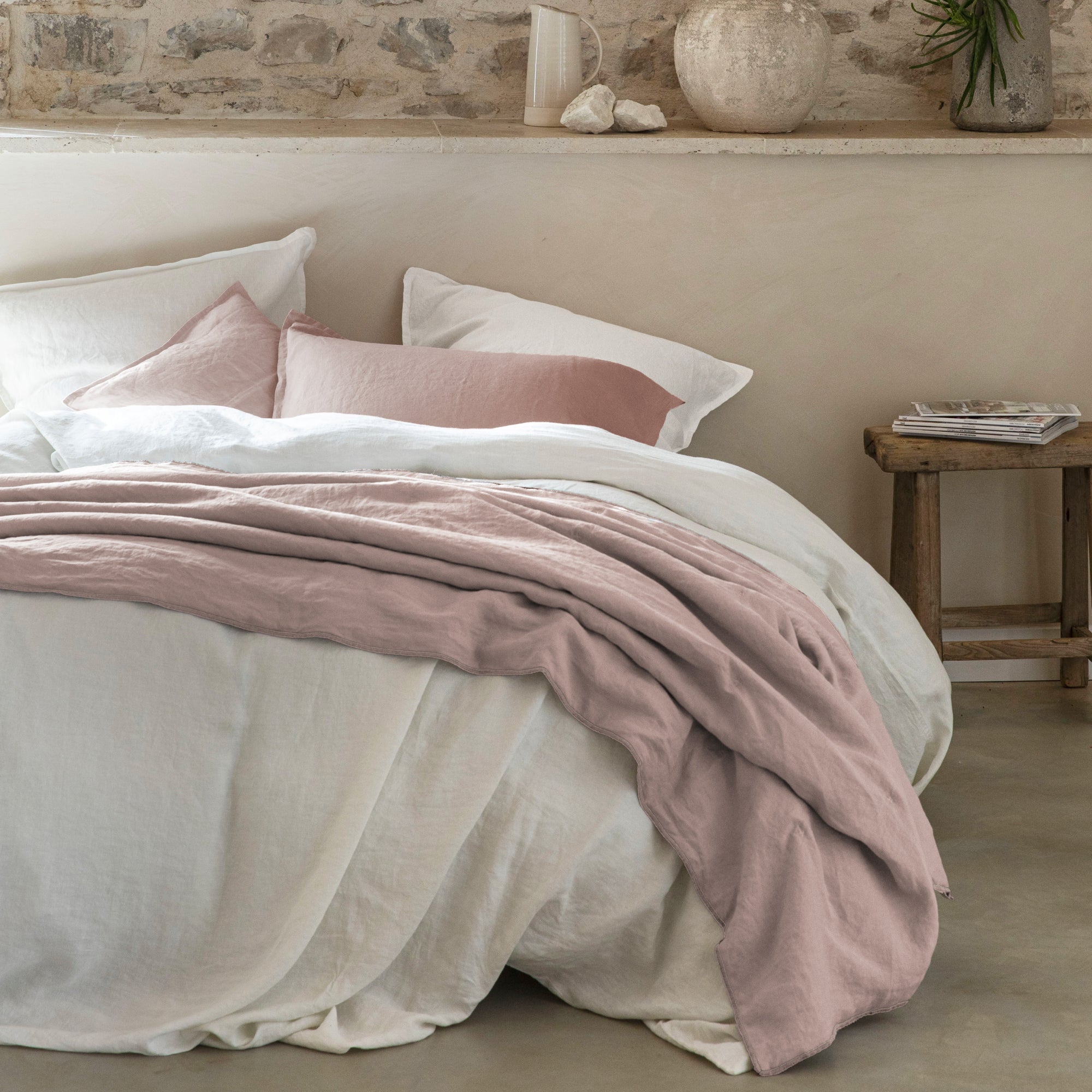 Plaid matelassé Autour Du Lin - Vieux rose - bourdon anthracite