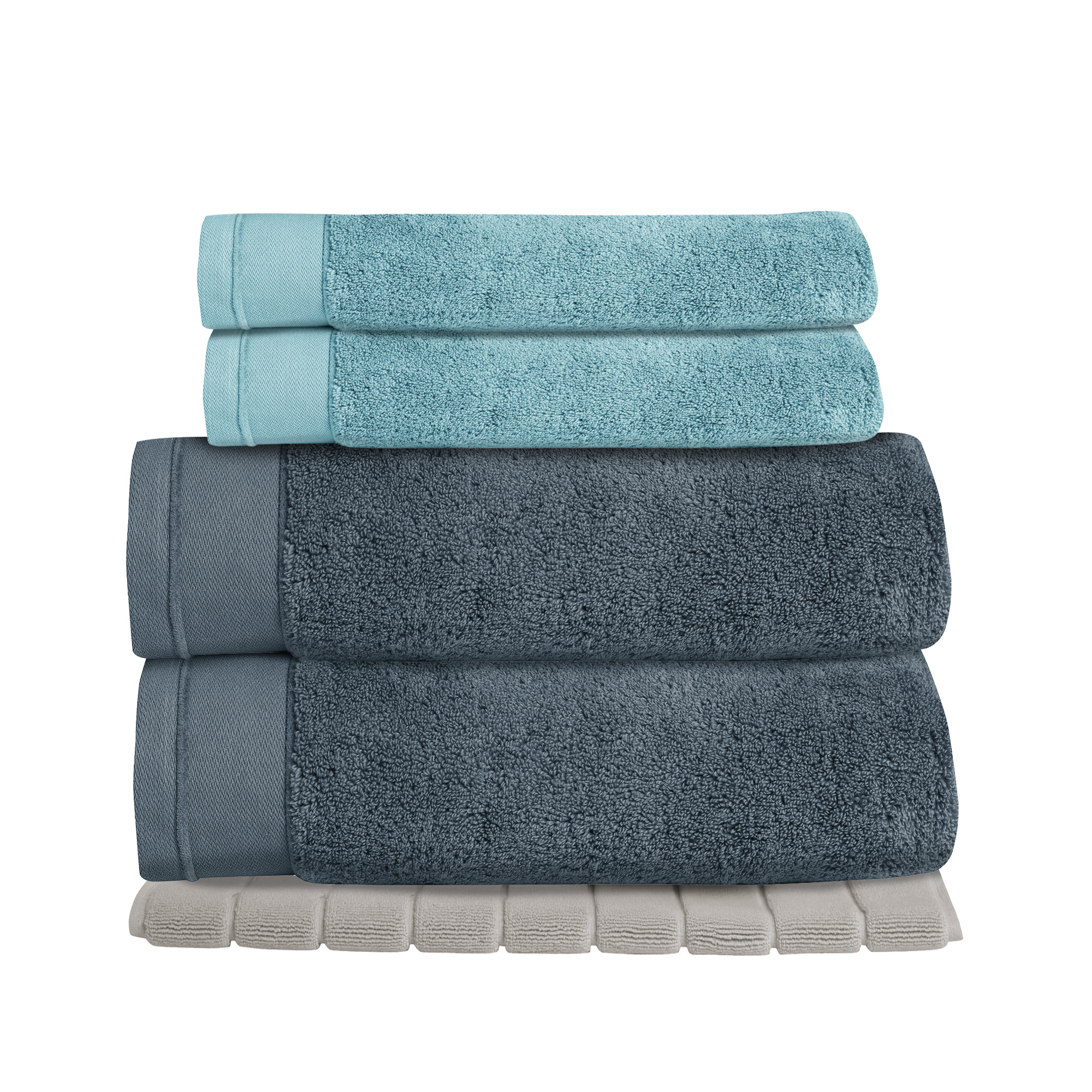 Lot Douceur Nature : 2 draps de bain 100x150 cm + 2 serviettes de toilette 50x100 cm + 1 Tapis de bain