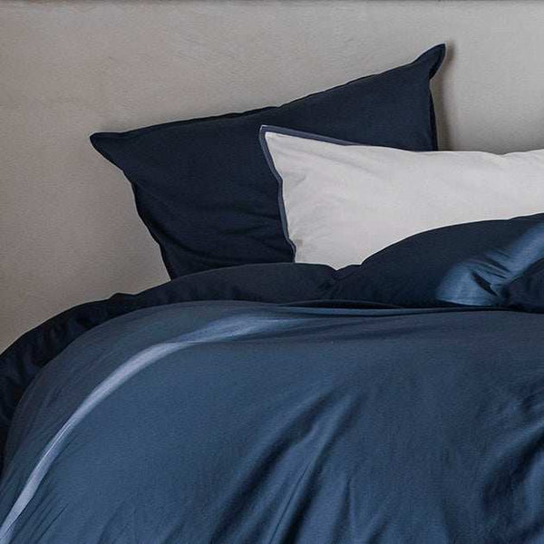 Taie d'oreiller Nuit Satinée – Bleu nuit - passepoil bleu nuit