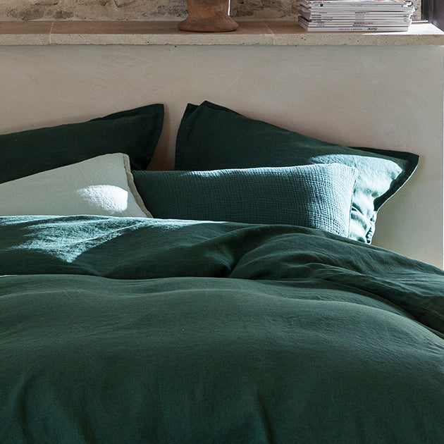 housse de couette lin lavé vert cyprès 