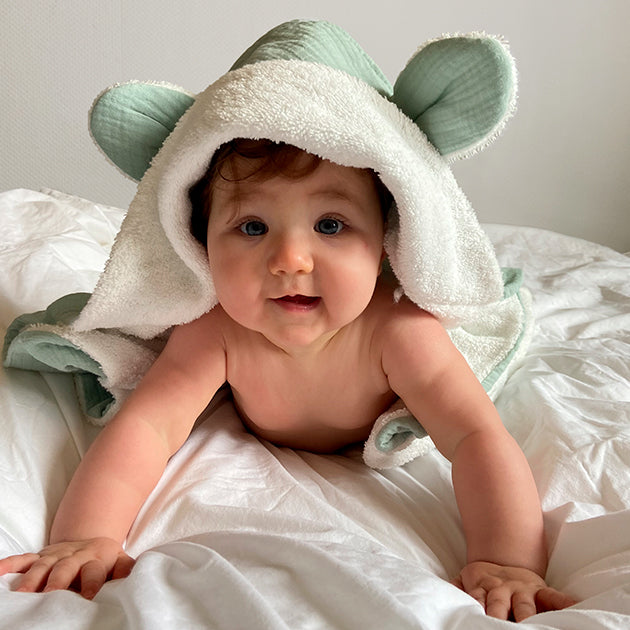 Cape de bain • Sortie de bain • Peignoir bébé • Blanc Cerise